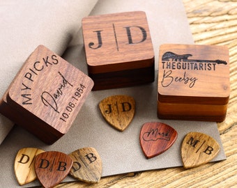 Personalized Walnut Wood Guitar Pick Box: Engraved Plectrum Case