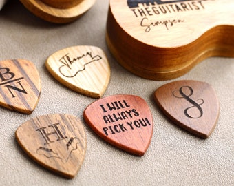 Custom Engraved Acacia Wood Guitar Pick Box: Musician Gift