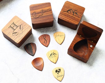 Personalized Walnut Wood Guitar Picks with Engraved Box