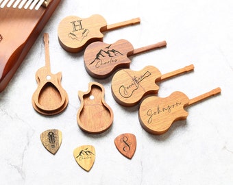 Gifts for Guitar Players, Personalized Guitar Pick Holder, Engraved Guitar Pick Box, Custom Wooden Plectrum Case