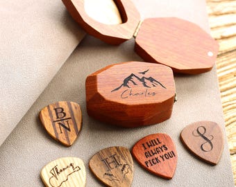 Personalized Guitar Pick Box: Sapele Wood Plectrum Case