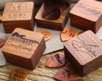 Personalized Walnut Wood Guitar Pick Box: Engraved Plectrum Storage