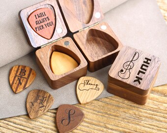 Personalized Walnut Guitar Pick Holder: Engraved Plectrum Box