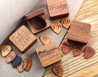 Personalized Walnut Wood Guitar Pick Box: Custom Plectrum Case