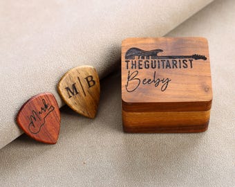 Personalized Walnut Wood Guitar Picks with Engraved Box: Musician Gift