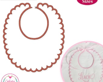 Applique Baby Bib Embroidery Design: Scalloped Edge, 8", 10" Sizes(Digital File)