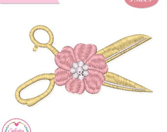Flower Scissors Machine Embroidery Design, Scissors Pes, 3 Sizes, INSTANT DOWNLOAD