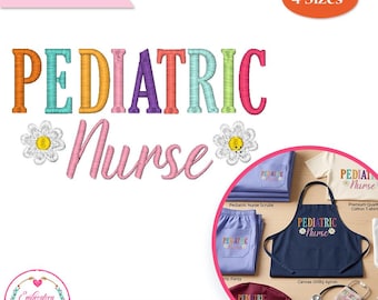 Diseño de bordado para enfermera pediátrica, enfermera neonatal, fuente colorida, 4 tamaños (descarga instantánea)