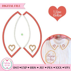 May include: Digital embroidery file showing a collar design with heart details. The design includes the text "1 Size Collar" and the name "Zeynep Nisa". File formats include DST, EXP, HUS, JEF, PES, XXX, and VP3.