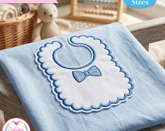 Baby Bib with Bow Embroidery Design: Applique Pattern, 8", 10" Sizes (Instant Download)