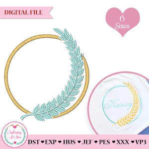 Puede incluir: Archivo digital con un diseño de corona. La corona tiene un marco circular dorado con un diseño de hojas azul claro en el lado izquierdo. La imagen incluye el texto "ARCHIVO DIGITAL" y "6 Tamaños".