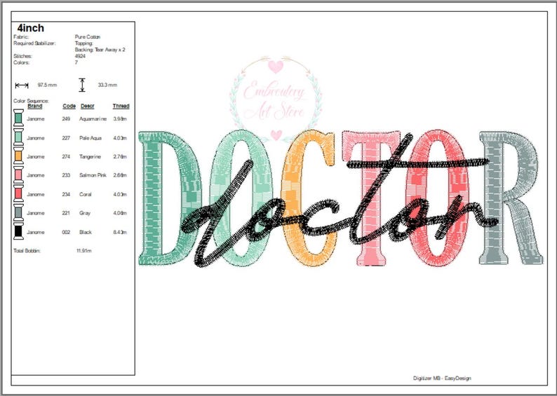 Doctor Colorful Font Machine Embroidery Design, 4 Sizes (instant ...