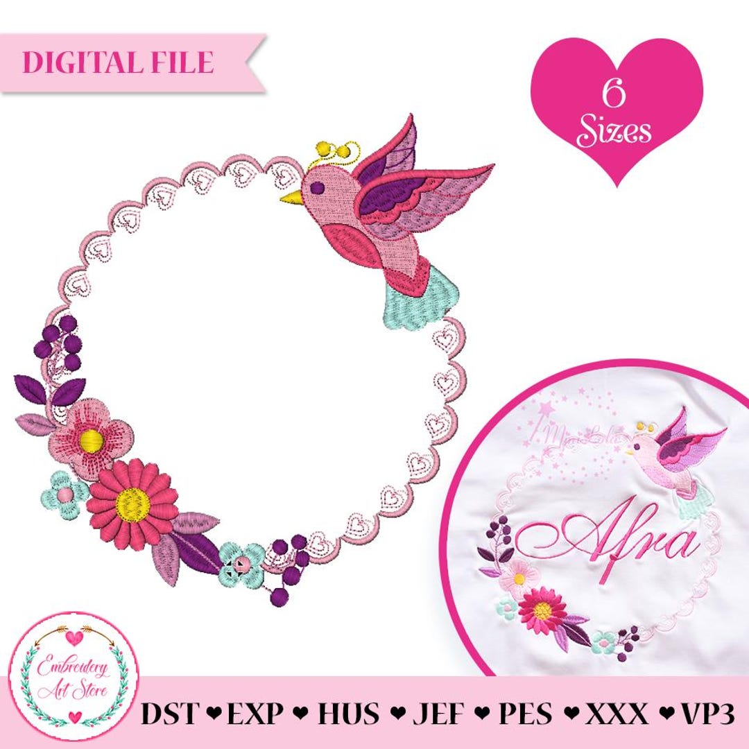 Floral Bird Monogram Frame Embroidery Design: 6 Sizes (instant Download ...
