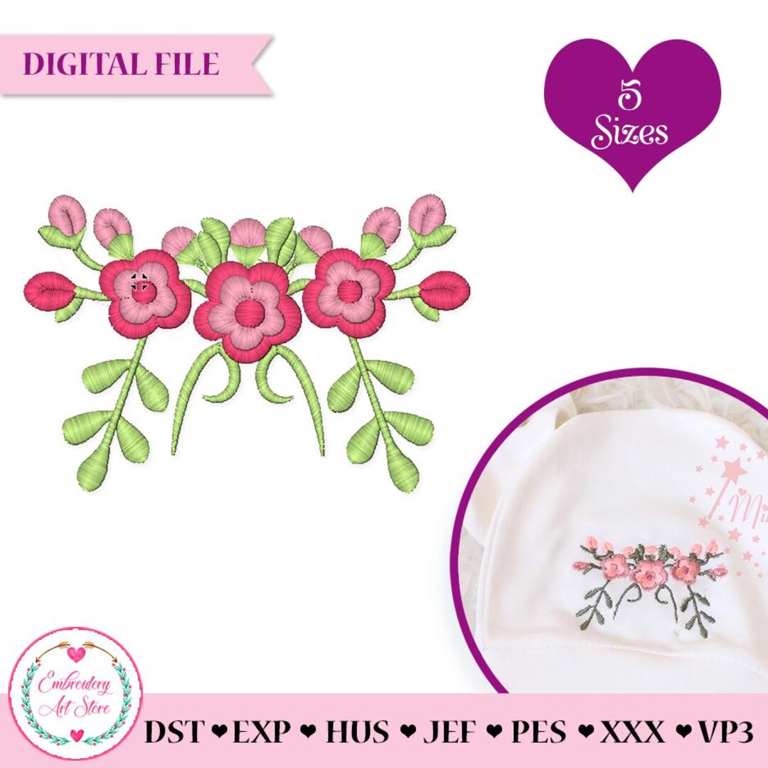 Mini Rose Bouquet Machine Embroidery Design: Floral Leaf, 5 Sizes ...