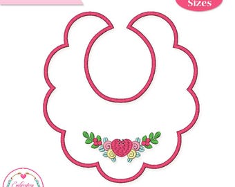 Floral Baby Bib Embroidery Design: Applique Pattern, 8", 10" Sizes (Instant Download)