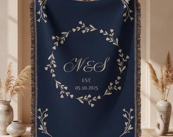 Personalized Woven Blanket With Initials or Last Name, Custom Family Name Throw, Wedding gift for Couple, Housewarming Gift, Anniversary