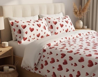 Rotes Herz Bettwäsche, Bettbezug aus Baumwolle, Luxus Boho Herz Design Bettwäsche Set, König, Königin, Zwilling, Neutral Minimalist Schlafzimmer Dekor