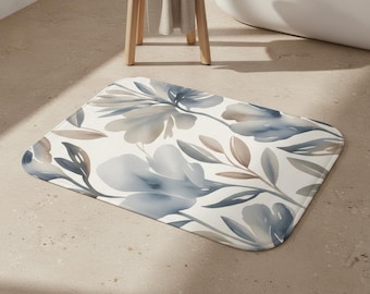 Botanische Badematte, Neutral Floral Badezimmer Teppich, weiche Memory-Schaum Badematte, Boho Minimal Badezimmer Dekor, rutschfester Badteppich