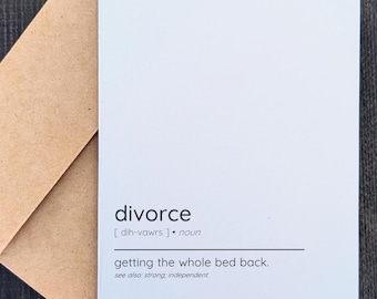 Divorce Getting the Whole Bed Back | Funny Divorce Card | Sarcastic Dictionary Card