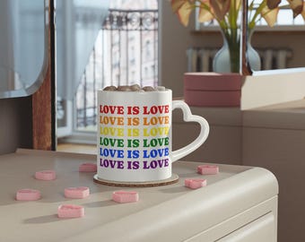 LGBT Love Is Love Pride Rainbow Flag Heart-Shaped Mug