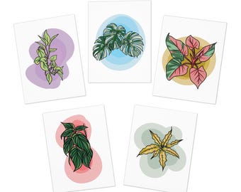 Rare Tropical Plants Greeting Cards, Set of 5, Modern Botanical Art