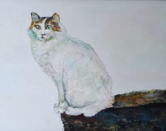 キャンバス｜アクリル画 【ネコの絵】 動物の猫の絵 キャンバスにアクリル絵の具 サイン入り / 動物の猫の