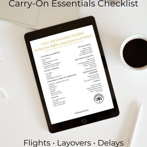 Liste de contrôle des indispensables du bagage à main | Liste de colisage pour le vol | Bagages à main approuvés par les compagnies aériennes PDF | Liste de contrôle de voyage imprimable