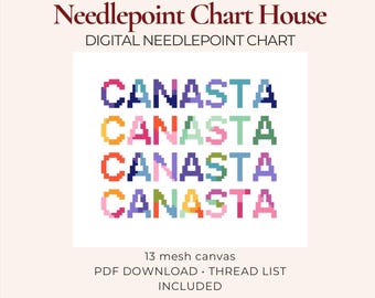 Canasta Needlepoint Chart | Colorful Canasta Card Game PDF | 13 Mesh Needlepoint Pattern | Digital Download