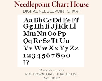 Alphabet 20 Font Georgia BOLD Template Needlepoint Chart PDF, 13 Mesh Digital Needlepoint Pattern, alphabet Canvas Download