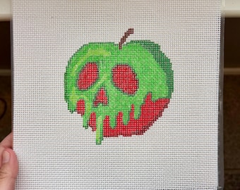 Poison Apple Halloween Needlepoint Canvas | Hand-Painted 13 Mesh | Spooky Halloween Needlepoint | Evil Queen Inspired Decor