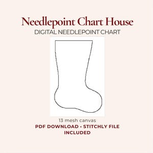 Large Christmas Stocking Template Needlepoint Chart PDF and STITCHLY Zip File, 13 Mesh Digital Needlepoint Pattern, Stocking Canvas Download