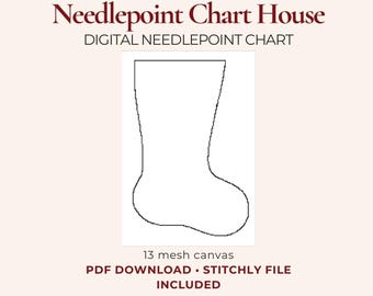 Modèle de chaussette de Noël géante : grille de broderie au point de croix (PDF et fichier zip STITCHLY), motif numérique 13 points, toile à télécharger