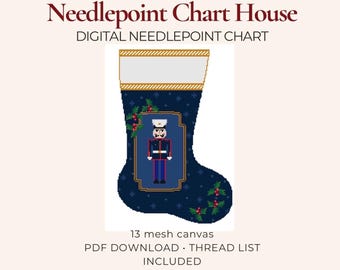 Marine Nutcracker Christmas Stocking Needlepoint Chart | Military Stocking Pattern | 13 Mesh PDF Download | Marine Corps Christmas Stocking