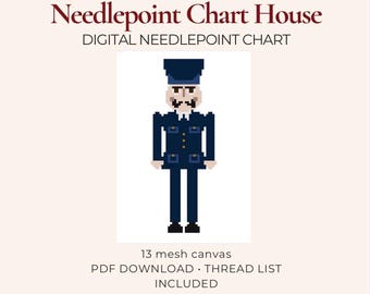 Air Force Nutcracker Template Needlepoint Chart PDF, 13 Mesh Digital Needlepoint Pattern, Christmas Download