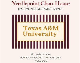Texas A&M University Template Needlepoint Chart PDF, 13 Mesh Digital Needlepoint Pattern, College Framed Download