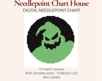 Oogie Boogie Nightmare Boogeyman Needlepoint Chart | Halloween Ornament PDF Pattern | 13 Mesh Needlepoint | Instant Digital Download