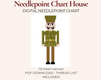 Army Nutcracker Template Needlepoint Chart PDF, 13 Mesh Digital Needlepoint Pattern, Christmas Download