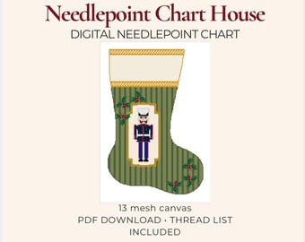 Marine Nutcracker Christmas Stocking Needlepoint Chart | Military Stocking Pattern | 13 Mesh PDF Download | Marine Corps Christmas Stocking