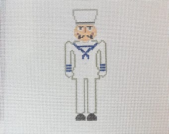Navy Nutcracker Needlepoint Canvas | 13 Mesh Hand Painted Ornament Canvas | Patriotic Christmas Needlepoint