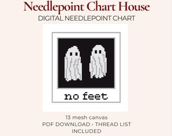 No Feet Ghost Needlepoint Canvas | Funny Halloween Needlepoint | Ghost Stand-Up | Hand Painted 13 Mesh Canvas