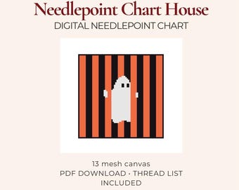 Striped Ghost Halloween Needlepoint Canvas | Modern Halloween Decor | Digital Canvas 13 Mesh