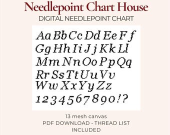 Alphabet 20 Font Georgia Italic Template Needlepoint Chart PDF, 13 Mesh Digital Needlepoint Pattern, alphabet Canvas Download