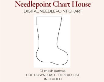 Large Christmas Stocking Template Needlepoint Chart PDF, 13 Mesh Digital Needlepoint Pattern, Stocking Canvas Download
