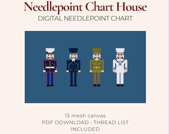 Military Nutcracker Christmas Template Needlepoint Chart PDF, 13 Mesh Digital Needlepoint Pattern,  Lumbar Pillow Keepsake Download
