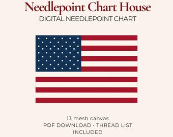 4 x 6 inch American Flag Template Needlepoint Chart PDF, 13 Mesh Digital Needlepoint Pattern, USA 250 Canvas Download