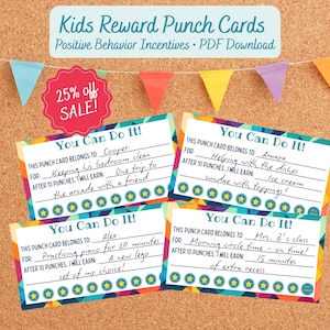 子供向けご褒美パンチカード（印刷可能）• 子供向けお手伝い表 • 行動ご褒美表 • 宿題のモチベーション • トイレトレーニングご褒美表
