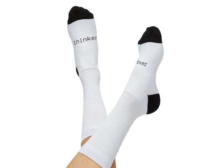 OVER THINKER  Socks - Mindful Sole Socks Mental Health mantra - Sublimation Crew Socks, Minimal Text Design