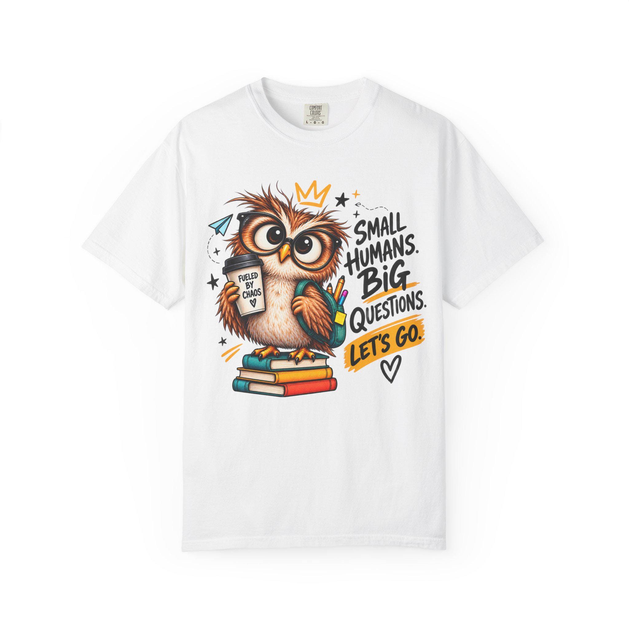 Curious Owl on Books Small Humans Big Questions T-Shirt | Kids Reading Shirt