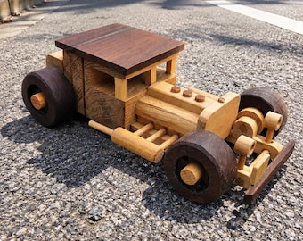 Vintage Wooden Car | Handcrafted Hot Rod Miniature | Wooden Home & Office Desk Accessories