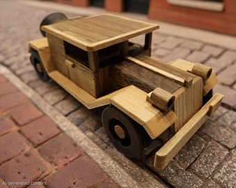 Vintage Wooden Toy Car – Handcrafted Oldtimer Vehicle – Classic Wood Gift for Kids & Collectors